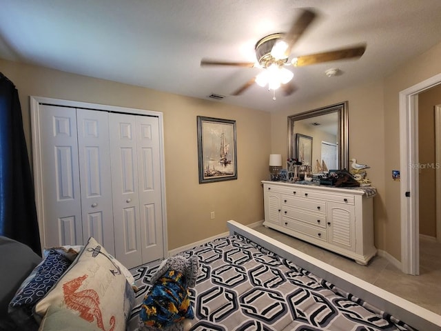 4471 Marsh Harbor Dr, Tavares, FL 32778 - bedroom featuring baseboards, a closet, ceiling fan, and light tile patterned floors