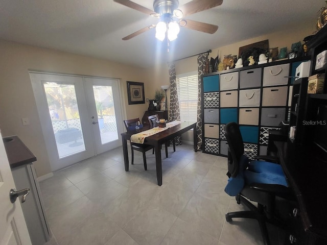 4471 Marsh Harbor Dr, Tavares, FL 32778 - office space with french doors, a ceiling fan, and light tile patterned floors