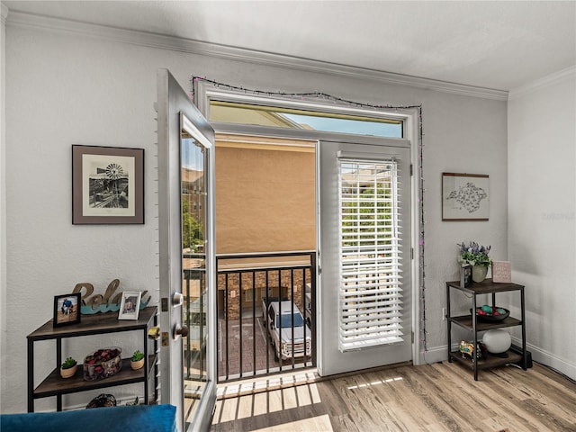 4221 W Spruce St Unit 2302, Tampa, FL 33607 - entryway with ornamental molding, wood finished floors, and baseboards