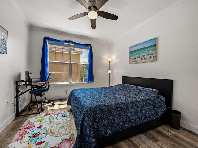 4221 W Spruce St Unit 2302, Tampa, FL 33607 - bedroom featuring ornamental molding, wood finished floors, baseboards, and ceiling fan