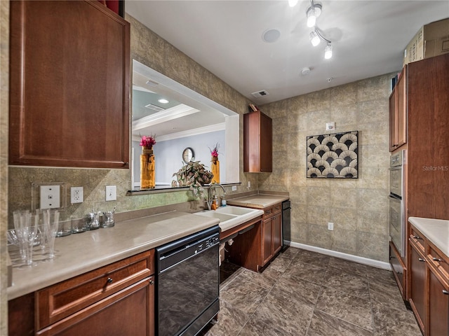 4221 W Spruce St Unit 2302, Tampa, FL 33607 - kitchen featuring dishwasher, a sink, light countertops, stainless steel double oven, and ornamental molding