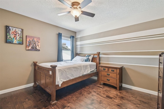 12102 Steppingstone Blvd, Tampa, FL 33635 - bedroom featuring wood finished floors, a textured ceiling, baseboards, and a ceiling fan