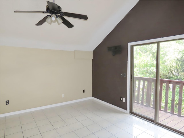 5736 116th Ave N, Pinellas Park, FL 33782 - empty room featuring vaulted ceiling, a ceiling fan, light tile patterned floors, and baseboards