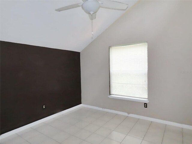 5736 116th Ave N, Pinellas Park, FL 33782 - empty room with vaulted ceiling, baseboards, and ceiling fan