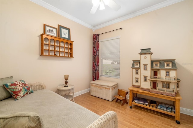 11813 Crawford Parrish Ln, Parrish, FL 34219 - bedroom featuring wood finished floors, baseboards, crown molding, and ceiling fan