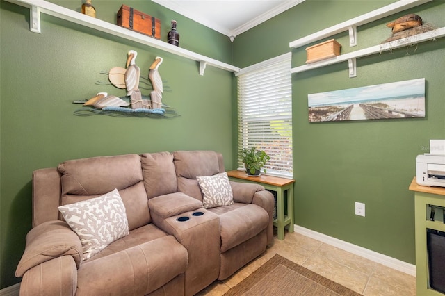 11813 Crawford Parrish Ln, Parrish, FL 34219 - living room featuring crown molding, tile patterned flooring, and baseboards
