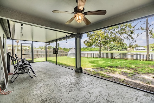2016 Chelam Way, Brandon, FL 33511 - unfurnished sunroom with a water view and ceiling fan
