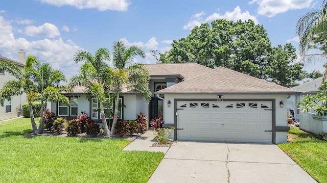 2016 Chelam Way, Brandon, FL 33511 - ranch-style home with stucco siding, concrete driveway, a garage, and a front lawn