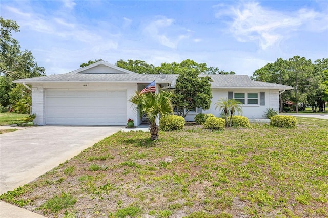 1410 Brighton Ct, Palm Harbor, FL 34684 - single story home featuring concrete driveway, a garage, stucco siding, and a front lawn
