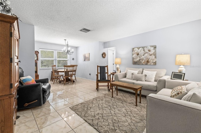 1410 Brighton Ct, Palm Harbor, FL 34684 - living room featuring a chandelier, light marble finish floors, and a textured ceiling