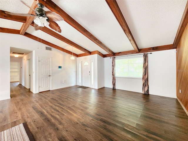 4102 Stonehenge Rd, Mulberry, FL 33860 - unfurnished living room featuring ceiling fan, wood finished floors, a textured ceiling, and baseboards