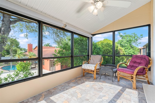 4036 Davit Dr, New Port Richey, FL 34652 - sunroom / solarium featuring ceiling fan and lofted ceiling