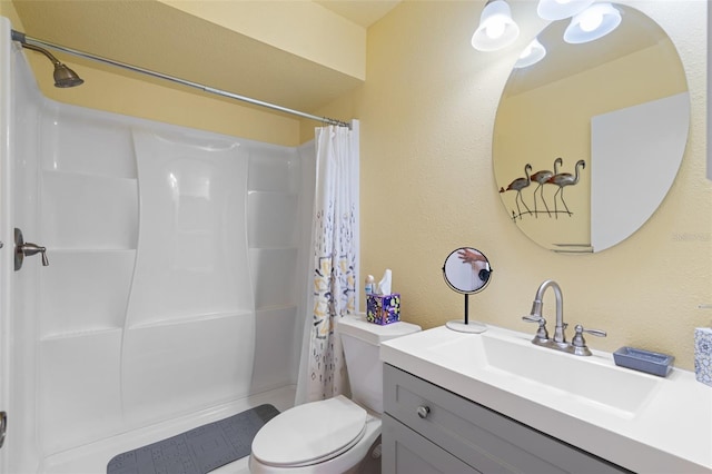 4036 Davit Dr, New Port Richey, FL 34652 - bathroom featuring vanity, toilet, a shower with shower curtain, and a textured wall