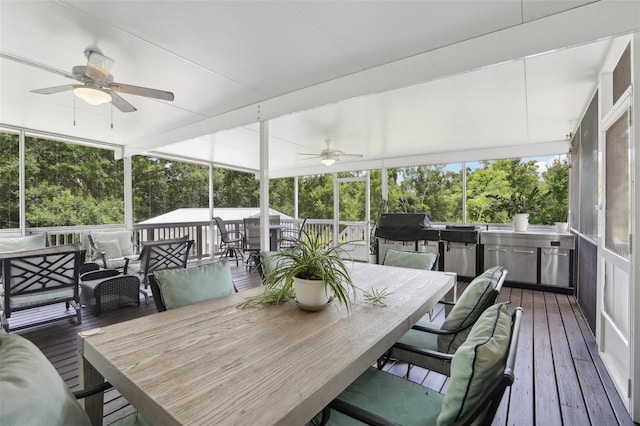 1709 Main St, Safety Harbor, FL 34695 - sunroom with a ceiling fan, outdoor dining space, and outdoor lounge area