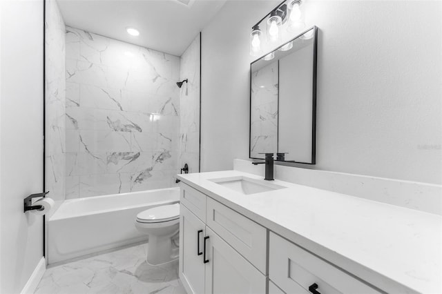 8112 N 10th St, Tampa, FL 33604 - full bath with vanity, marble finish flooring, toilet, shower / washtub combination, and baseboards