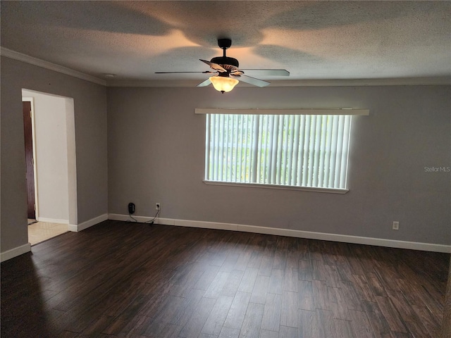 11107 Riverview Dr, Riverview, FL 33578 - spare room with ceiling fan, dark wood-style floors, crown molding, and a textured ceiling