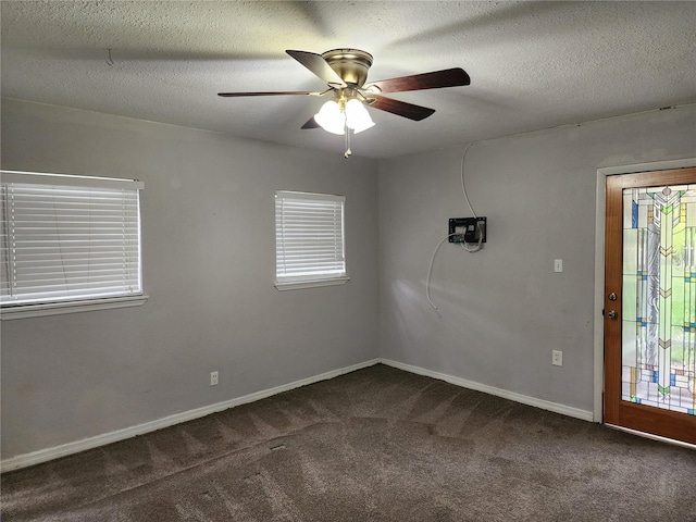 11107 Riverview Dr, Riverview, FL 33578 - spare room featuring carpet flooring, a ceiling fan, and a textured ceiling