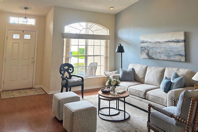 18531 Bent Pine Dr, Hudson, FL 34667 - living room with wood finished floors, a textured ceiling, and baseboards