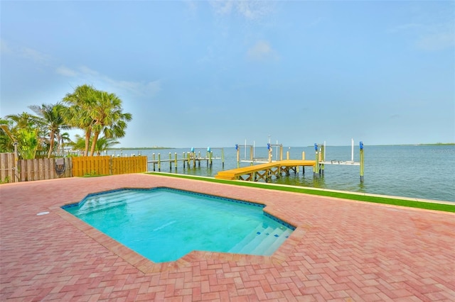4823 Arlington Rd, Palmetto, FL 34221 - view of swimming pool with a dock, a water view, boat lift, and a patio