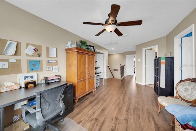 11904 Greenchop Pl, Riverview, FL 33579 - home office with light wood finished floors and a ceiling fan