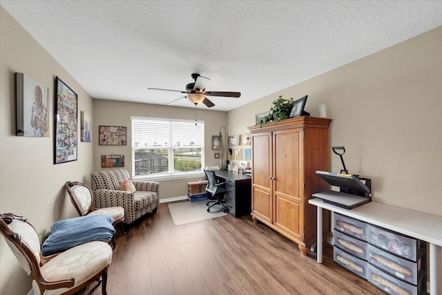 11904 Greenchop Pl, Riverview, FL 33579 - home office featuring wood finished floors, ceiling fan, a textured ceiling, and baseboards