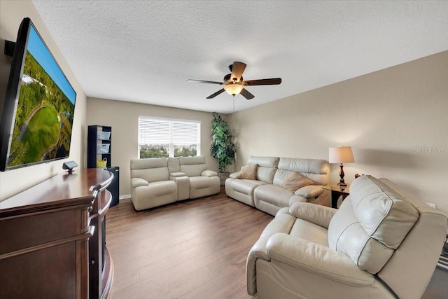 11904 Greenchop Pl, Riverview, FL 33579 - living area with ceiling fan, wood finished floors, and a textured ceiling