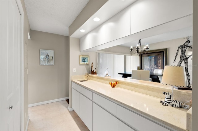 190 Dale Pl, Oldsmar, FL 34677 - bathroom featuring a chandelier, recessed lighting, vanity, and tile patterned floors