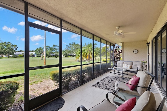 190 Dale Pl, Oldsmar, FL 34677 - sunroom with ceiling fan, an outdoor living space, and golf course view