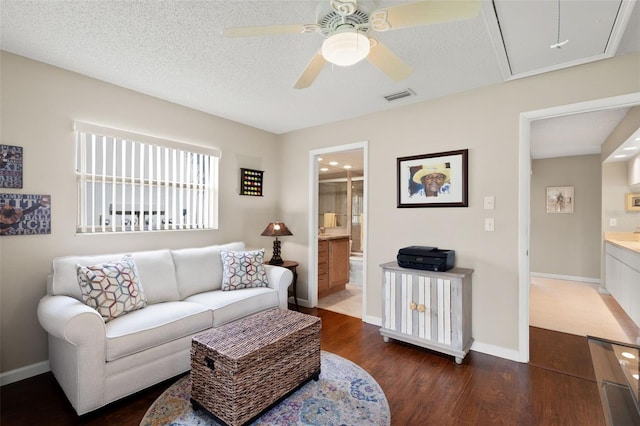 190 Dale Pl, Oldsmar, FL 34677 - living room with attic access, dark wood-type flooring, and ceiling fan