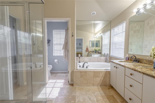 1807 Split Fork Dr, Oldsmar, FL 34677 - bathroom with vanity, a bath, toilet, and a shower stall
