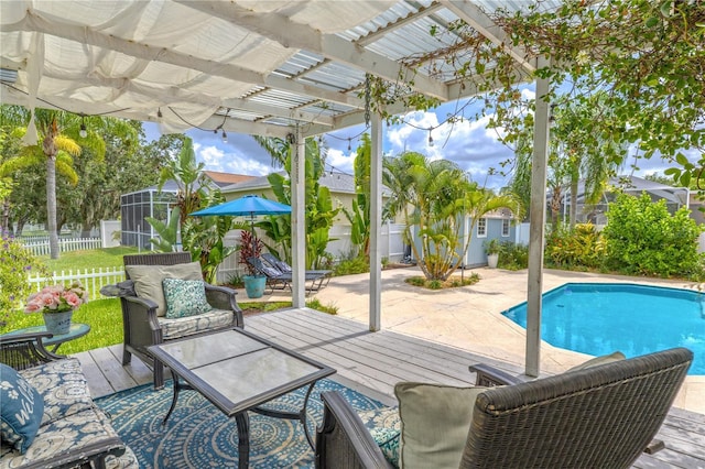 1807 Split Fork Dr, Oldsmar, FL 34677 - view of pool with a pergola, a fenced backyard, and a deck