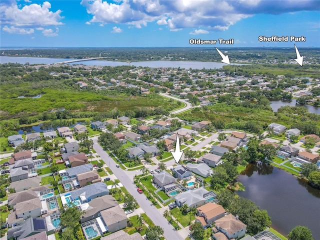 1807 Split Fork Dr, Oldsmar, FL 34677 - aerial view of property's location featuring a large body of water and nearby suburban area