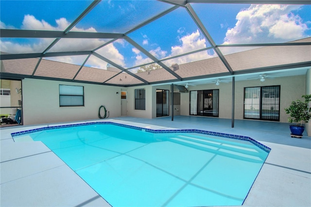 1838 Eagle Ridge Blvd, Palm Harbor, FL 34685 - swimming pool with ceiling fan, a patio, and a lanai