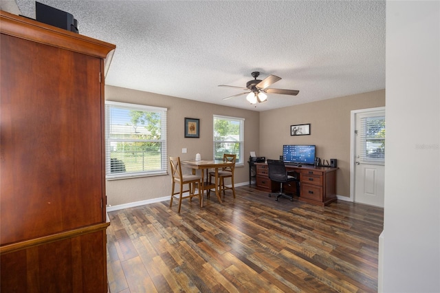 8225 SW 108th Street Rd, Ocala, FL 34481 - office with dark wood-type flooring, ceiling fan, a textured ceiling, and baseboards