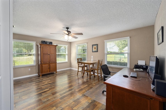8225 SW 108th Street Rd, Ocala, FL 34481 - office space featuring dark wood-style flooring, a ceiling fan, a textured ceiling, and baseboards