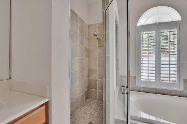 27440 Cedar Park Ct, Wesley Chapel, FL 33544 - full bathroom featuring a stall shower, a garden tub, and vanity