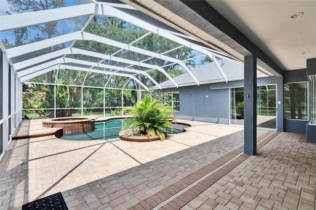 27440 Cedar Park Ct, Wesley Chapel, FL 33544 - view of swimming pool with a pool with connected hot tub, a patio, and a lanai