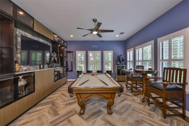 6016 Shadowlake Dr, Apollo Beach, FL 33572 - game room featuring ceiling fan, billiards, and baseboards