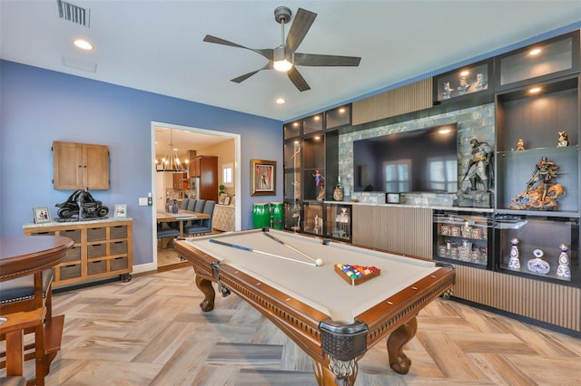 6016 Shadowlake Dr, Apollo Beach, FL 33572 - rec room with ceiling fan, pool table, baseboards, and a chandelier