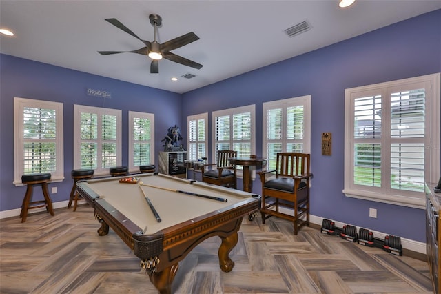 6016 Shadowlake Dr, Apollo Beach, FL 33572 - game room with baseboards, a ceiling fan, recessed lighting, and pool table