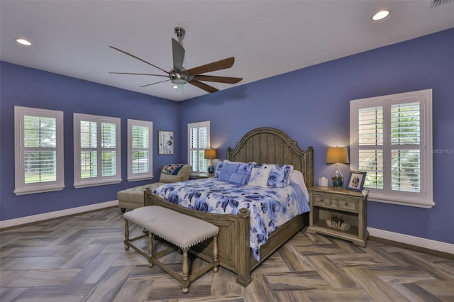 6016 Shadowlake Dr, Apollo Beach, FL 33572 - bedroom featuring baseboards, recessed lighting, and ceiling fan