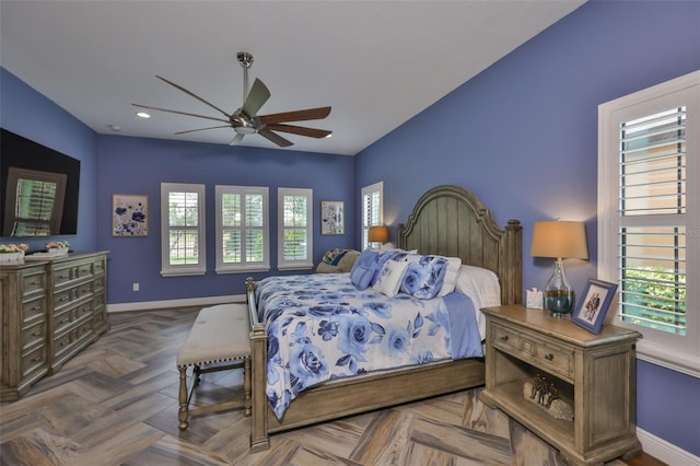 6016 Shadowlake Dr, Apollo Beach, FL 33572 - bedroom featuring baseboards, a ceiling fan, and recessed lighting