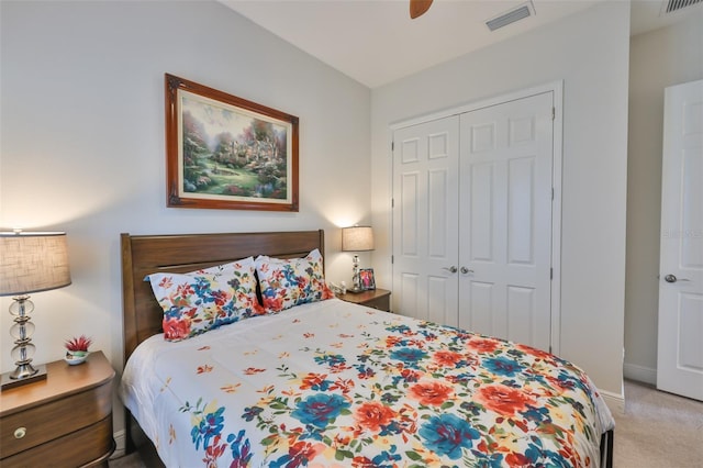6016 Shadowlake Dr, Apollo Beach, FL 33572 - bedroom featuring light carpet, a closet, ceiling fan, and baseboards