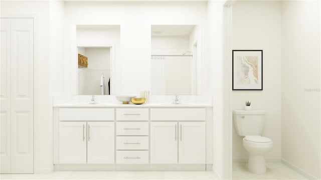 1712 Tropical Oasis Ave, Plant City, FL 33565 - bathroom with a closet, double vanity, toilet, baseboards, and a shower