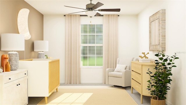 1712 Tropical Oasis Ave, Plant City, FL 33565 - living area with a ceiling fan, baseboards, and light carpet