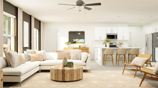 1712 Tropical Oasis Ave, Plant City, FL 33565 - living area featuring ceiling fan and light carpet