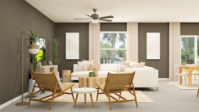 1712 Tropical Oasis Ave, Plant City, FL 33565 - carpeted living room featuring a ceiling fan and baseboards