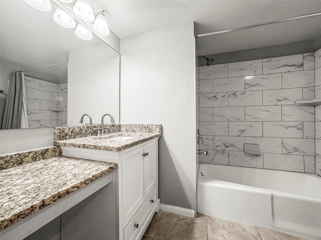 2581 Countryside Blvd Unit 2309, Clearwater, FL 33761 - bathroom featuring shower / bath combination with curtain, vanity, baseboards, and tile patterned floors