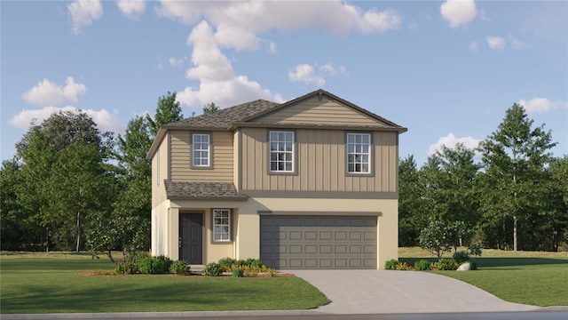 8786 Linked Dr, New Port Richey, FL 34655 - view of front facade featuring an attached garage, driveway, a front lawn, and roof with shingles