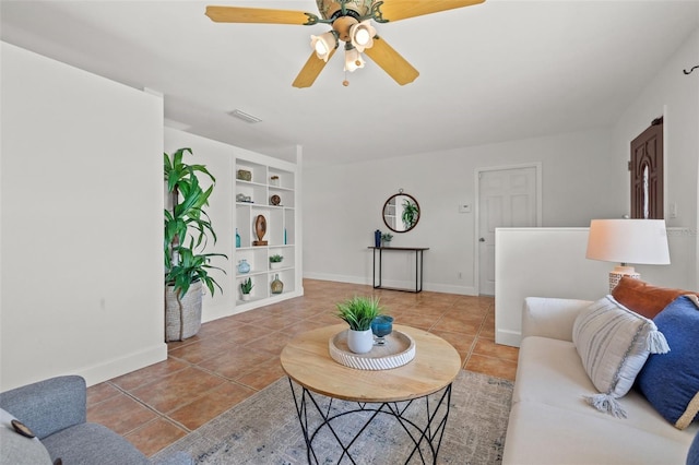 715 45th Ave NE, Saint Petersburg, FL 33703 - living area with light tile patterned floors, built in features, and a ceiling fan